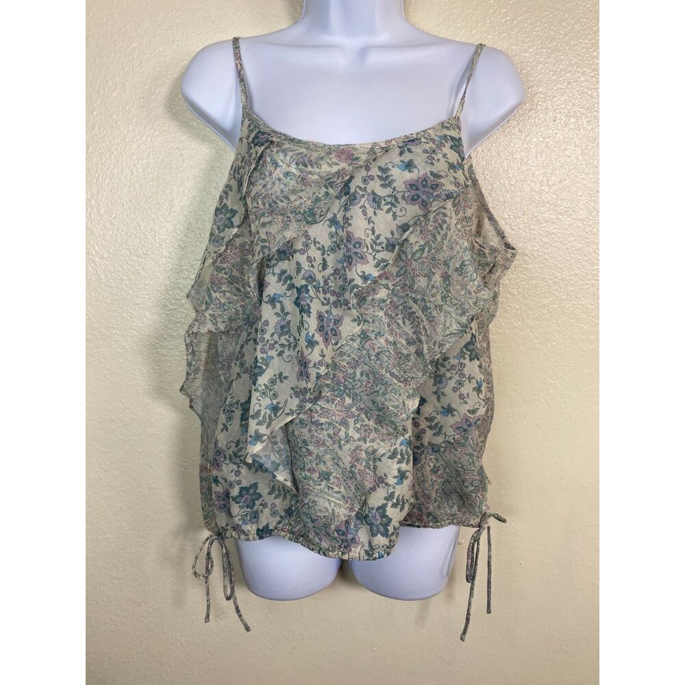 Lucky Brand Womens Floral Print Ruffle Camisole Sheer Top size Medium Boho Chicā